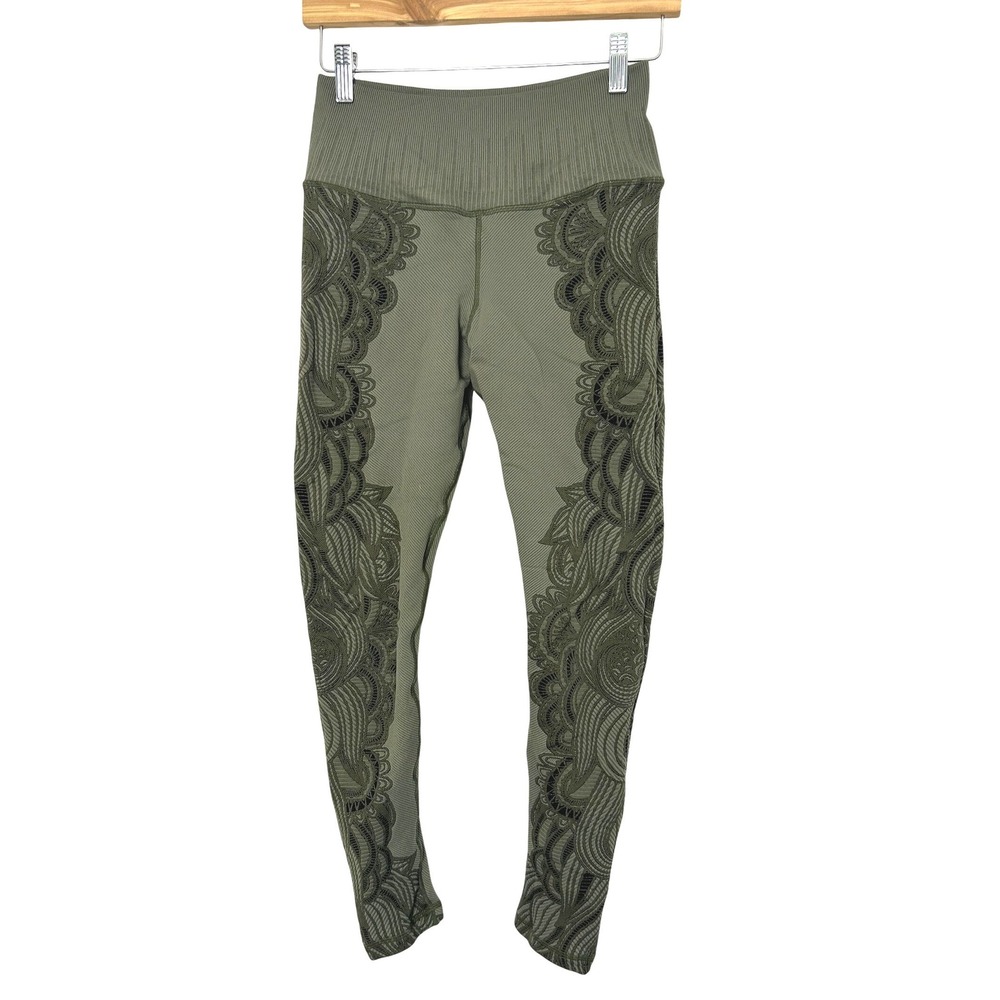 Avocado Activewear Leggings S Green Paisley Boho Yoga pilates Made in LA